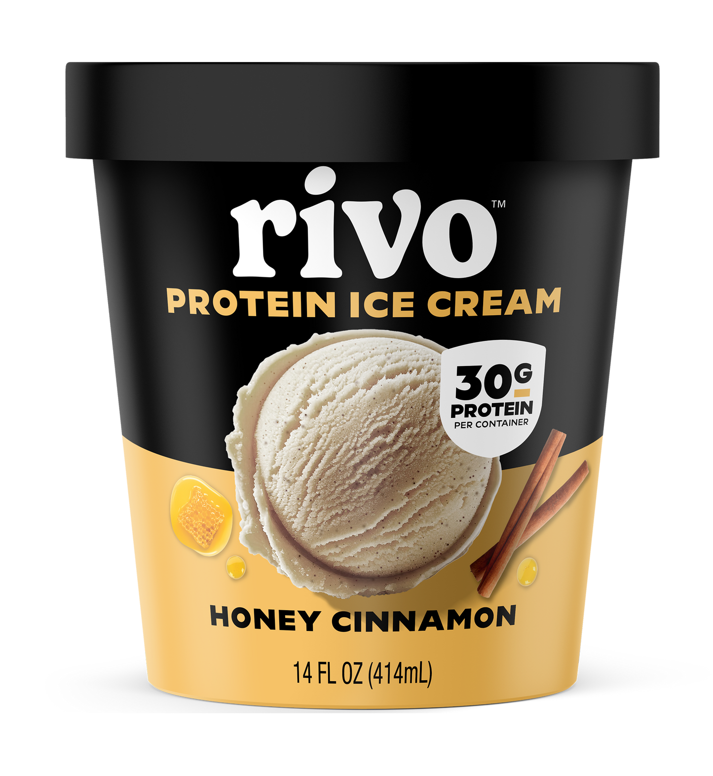 Rivo Protein Ice Cream container with honey cinnamon flavor.