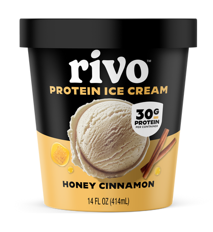 Rivo Protein Ice Cream container with honey cinnamon flavor.
