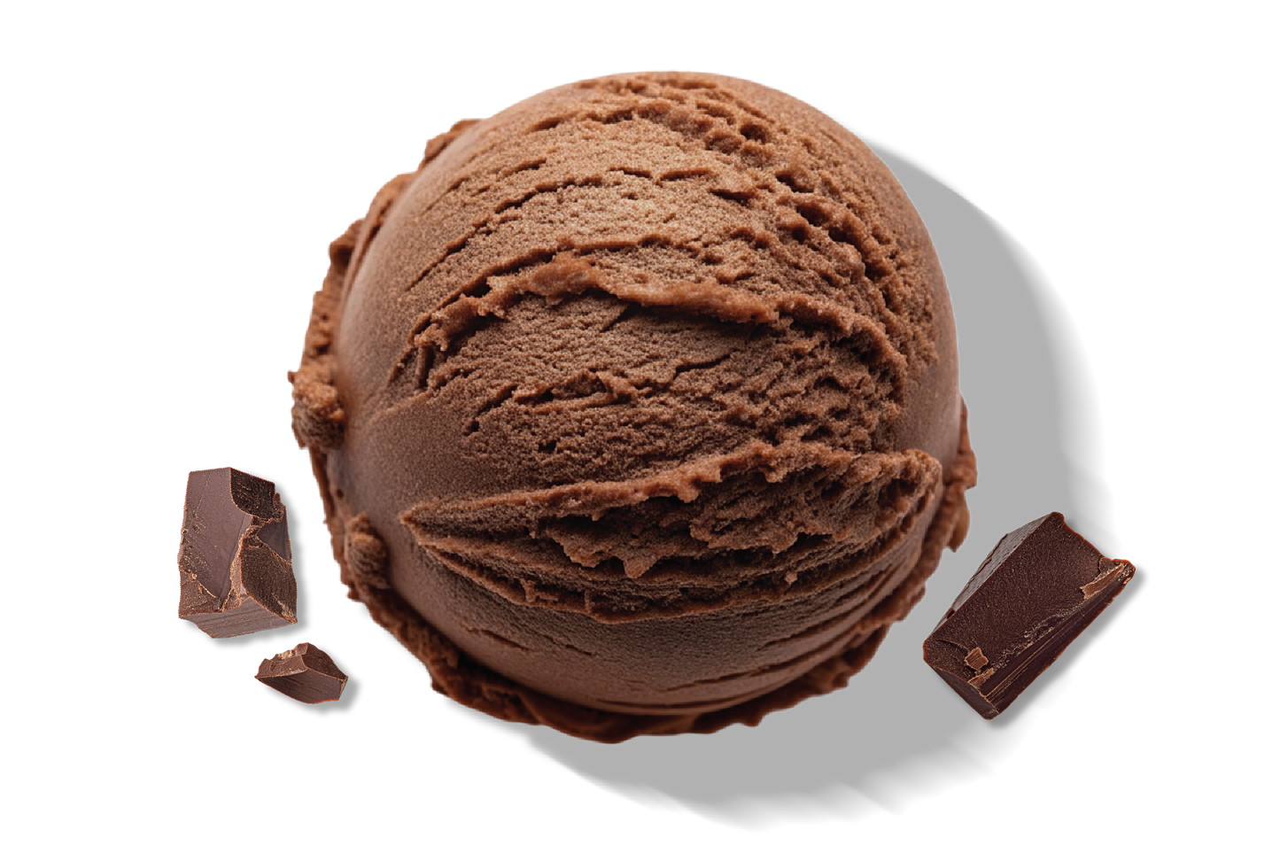A scoop of Rivo Chocolate Bliss protein ice cream with chocolate pieces.