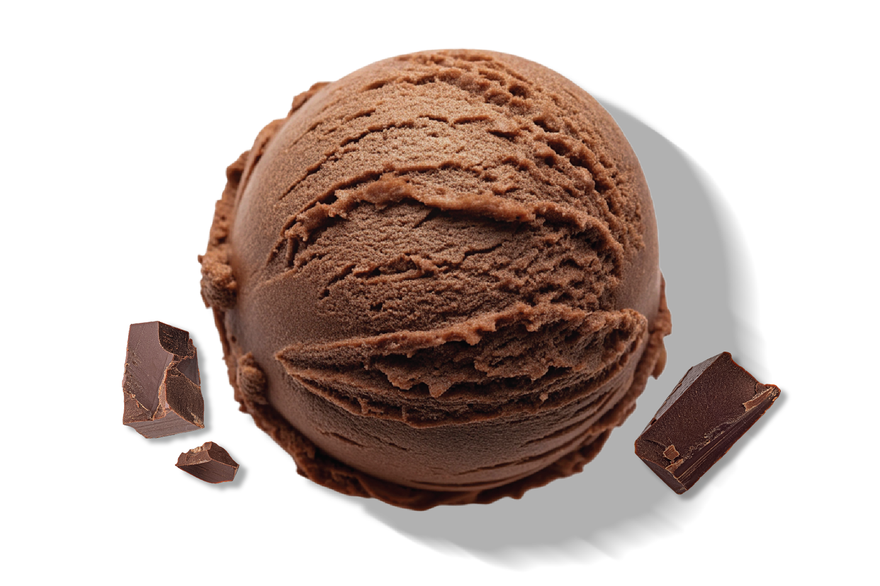 A scoop of Rivo Chocolate Bliss protein ice cream with chocolate pieces.